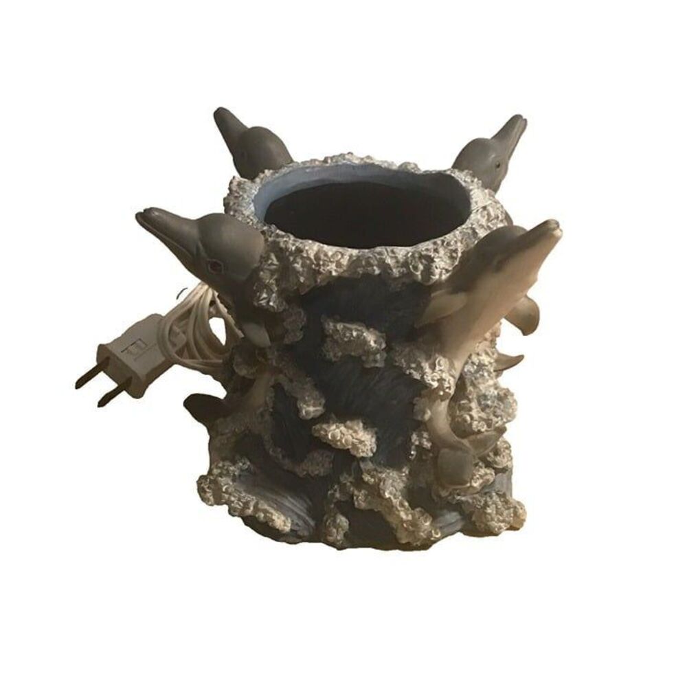 Vintage Resin Dolphin Coral Table Lamp Base 4 Leaping Dolphins Nautical Decor